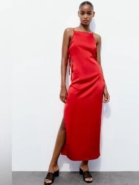 Zara Red Satin Maxi Dress